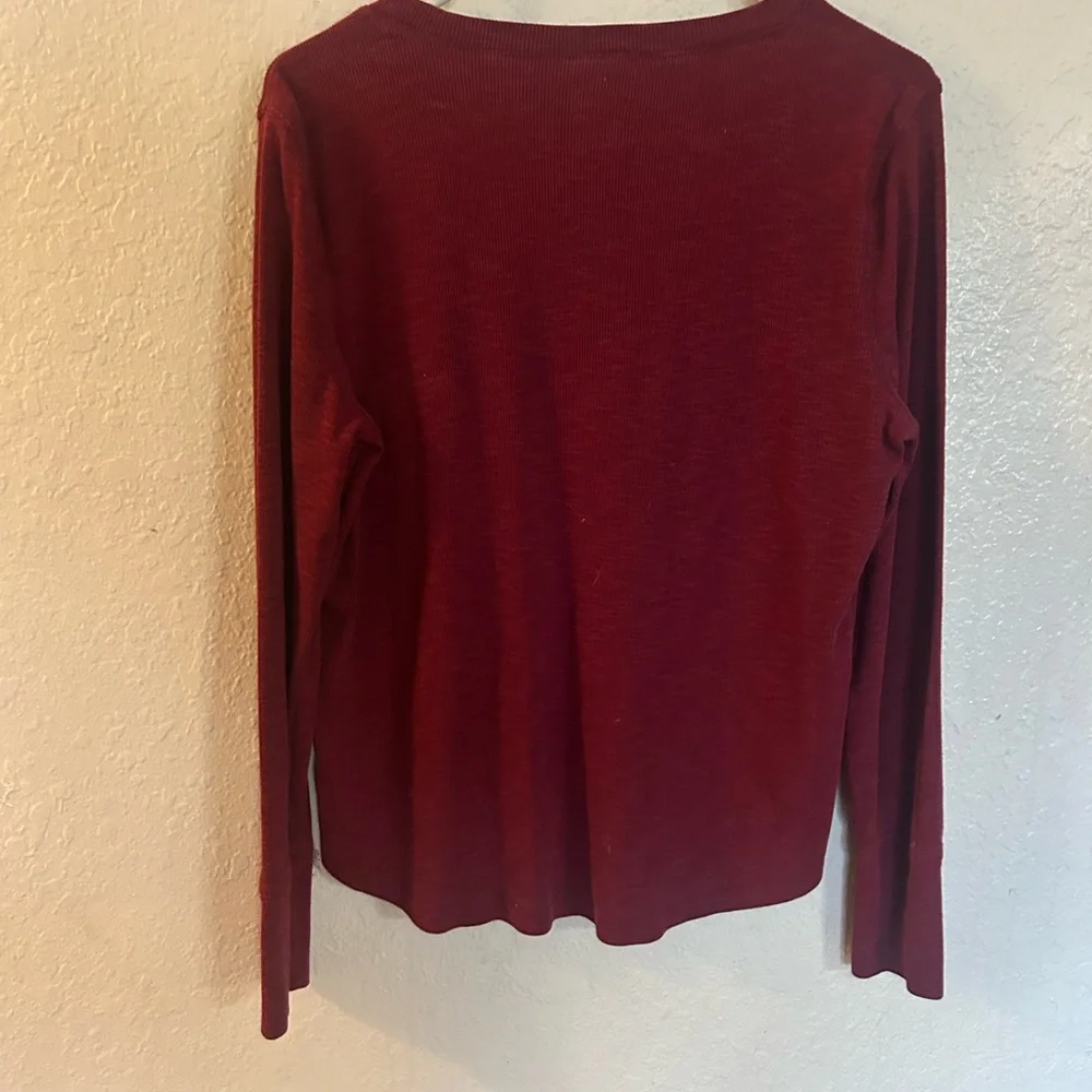 GAP Burgundy Ribbed Henley Long Sleeve Top - Picture 2 of 3